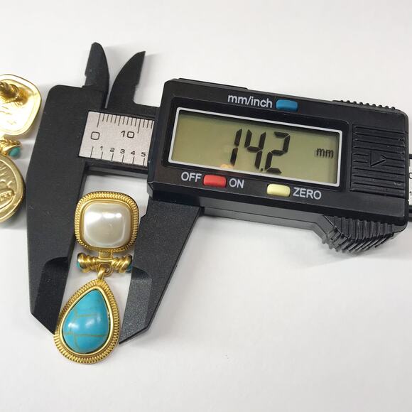 Kovonchy Signed 925 Stud Turquoise White Pearl Earrings Drop Egyptian Revival - Picture 5 of 11